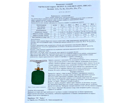 Газовий балон з конфоркою на 5 літрів Ruddy, Похідний газовий комплект, Туристичний газовий балон