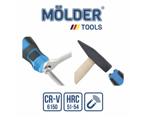 Набір ударних викруток під ключ 6шт Molder, Викрутки шліцеві та хрестові, Викрутки з магнітним наконечником