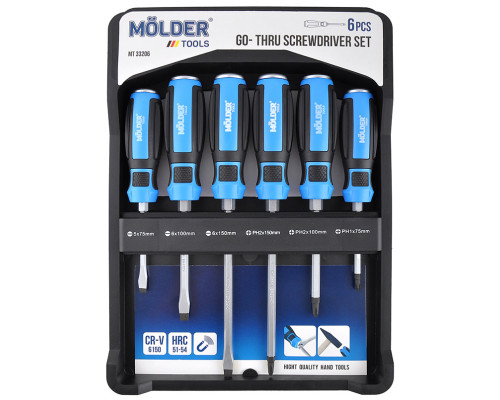 Набір ударних викруток під ключ 6шт Molder, Викрутки шліцеві та хрестові, Викрутки з магнітним наконечником