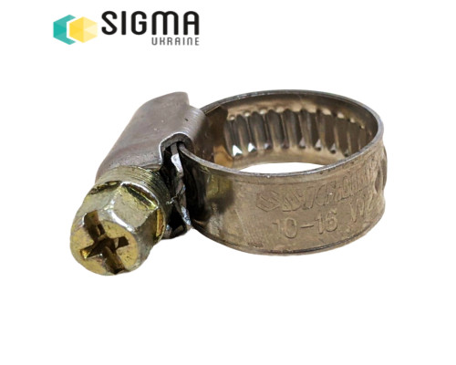 Хомут металевий черв'ячний Sigma 10-16мм, хомут для газового шланга 9мм