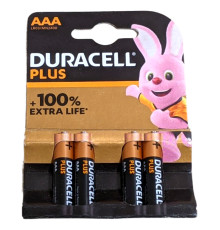 Лужні батарейки Duracell Plus ААА LR03 4 штуки в блістері, паковання потужних мізинчикових батарейок