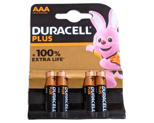 Лужні батарейки Duracell Plus ААА LR03 4 штуки в блістері, паковання потужних мізинчикових батарейок