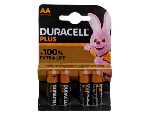 Лужні батарейки Duracell Plus АА LR6 4 штуки в блістері, паковання потужних пальчикових батарейок