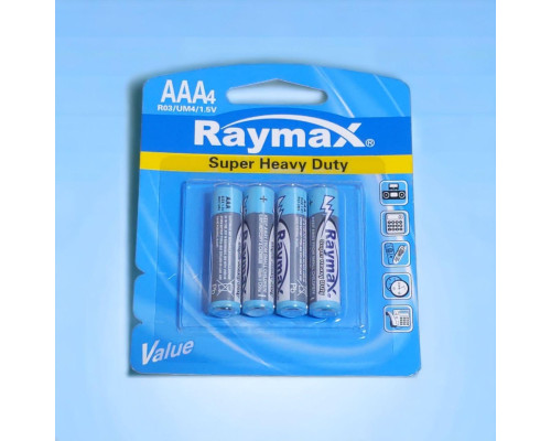 Лужні батарейки  Raymax ААА R03 4 штуки в блістері, паковання потужних мізинчикових батарейок