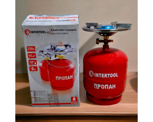 Газовий балон з конфоркою на 5 літрів Intertool, Похідний газовий комплект, Туристичний газовий балон