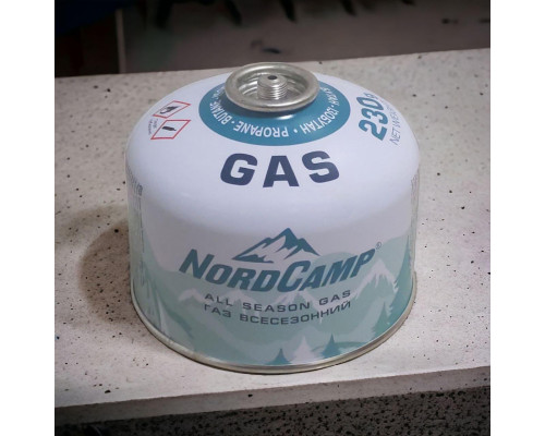 Газовий балон різьбовий 230 грам Nord Camp, балон газовий туристичний різьбовий, газовий картридж