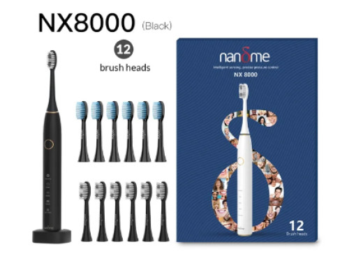 Електрична зубна щітка з 12 змінними насадками Nandme nx8000 black, зубна щітка на акумуляторі