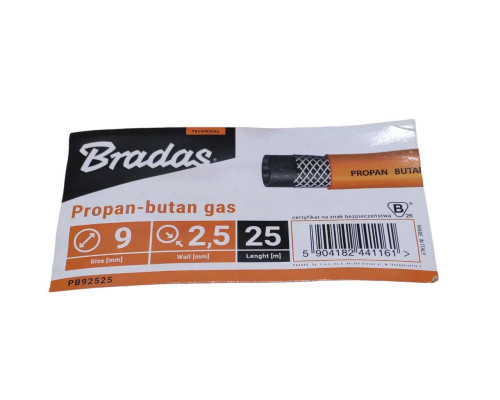 Шланг для газу армований пропан-бутан Bradas Propan-Butan 9х2.5 мм 25 метрів бухта