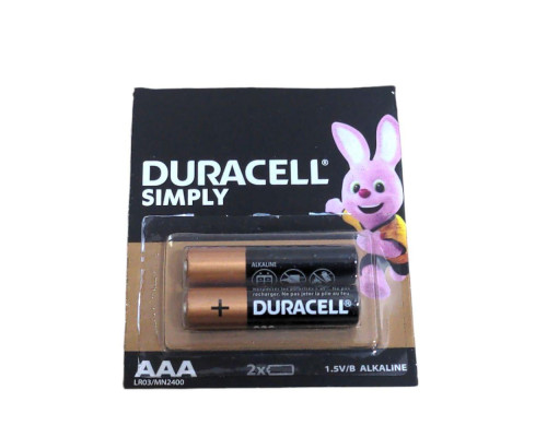 Лужні батарейки Duracell Simply ААА LR03 2 штуки в блістері, пара потужних мізинчикових батарейок