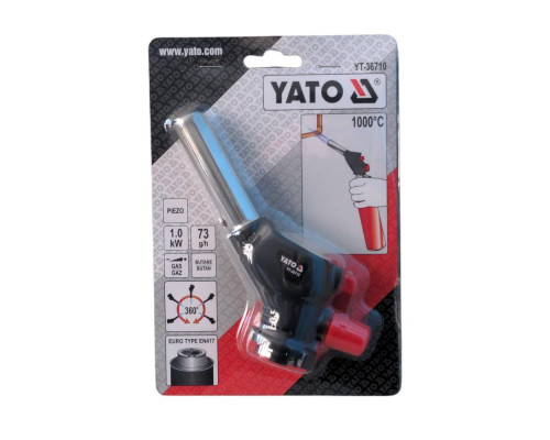 Універсальний газовий пальник на цанговий балон YATO YT-36710 з п'єзопідпалом: потужне полум'я до 1000°C, 360°