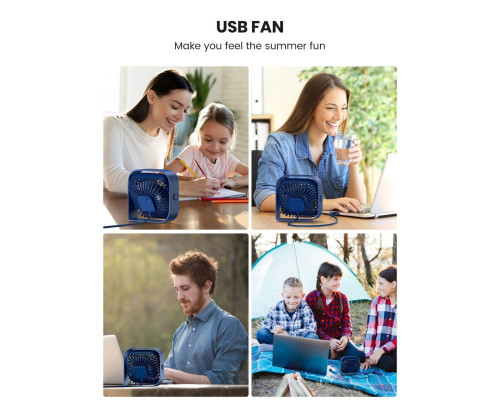 Настільний USB-вентилятор TOPK синій на 3 швидкості з обертанням на 360°