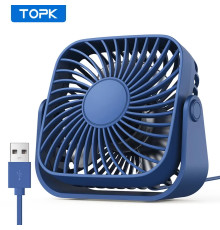 Настільний USB-вентилятор TOPK синій на 3 швидкості з обертанням на 360°