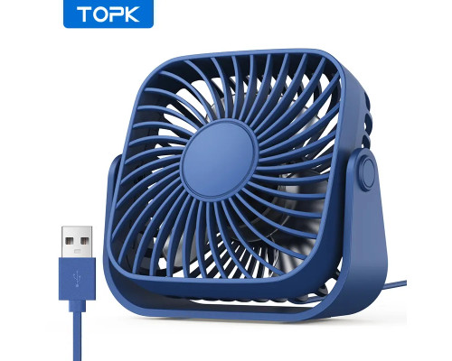 Настільний USB-вентилятор TOPK синій на 3 швидкості з обертанням на 360°