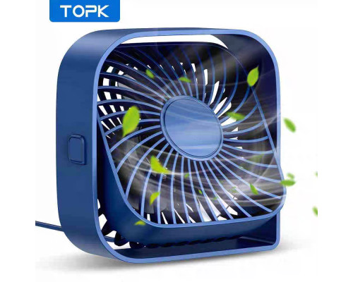 Настільний USB-вентилятор TOPK синій на 3 швидкості з обертанням на 360°