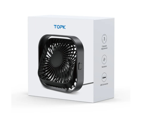 Настільний USB-вентилятор TOPK чорний на 3 швидкості з обертанням на 360°