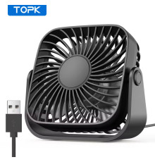 Настільний USB-вентилятор TOPK чорний на 3 швидкості з обертанням на 360°
