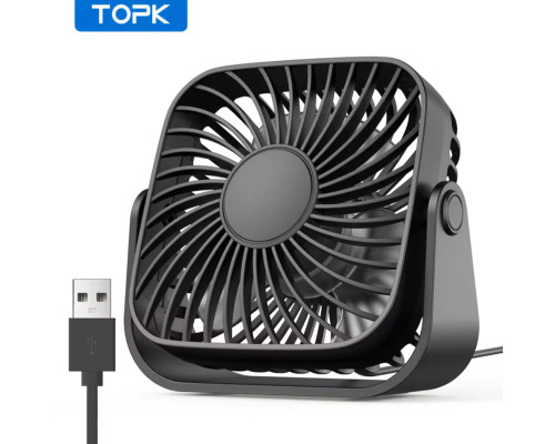 Настільний USB-вентилятор TOPK чорний на 3 швидкості з обертанням на 360°