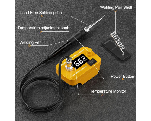 Акумуляторний паяльник T12 під батарею Dewalt 18V-20V (60W, 0-500°C, дисплей)