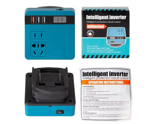 Інвертор 220V під акумулятор Makita 18-21V (перетворювач 120W, USB QC 3.0, дисплей)