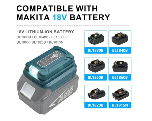 Адаптер акумулятора Makita 18V LXT в Power Bank з LED-ліхтарем (USB + Type-C, 5V/2A)