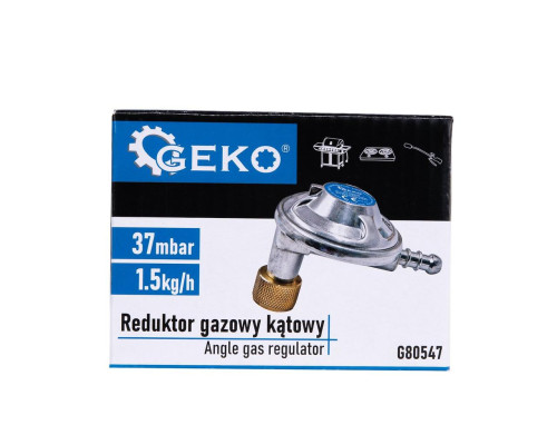 Газовий регулятор Geko 37 мбар кутовий під польську різьбу 15.5 мм (на малий балон)