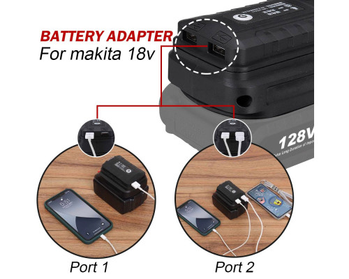 Адаптер акумулятора Makita 14.4V-18V в Power Bank з LED-ліхтарем (два порти USB, 5V/2A)