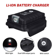 Адаптер акумулятора Makita 14.4V-18V в Power Bank з LED-ліхтарем (два порти USB, 5V/2A)