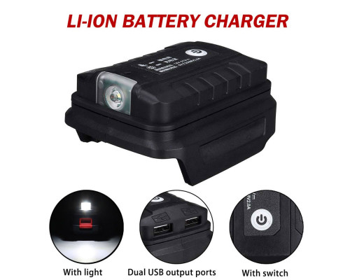 Адаптер акумулятора Makita 14.4V-18V в Power Bank з LED-ліхтарем (два порти USB, 5V/2A)