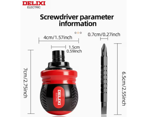 Викрутка з храповим механізмом Delixi 12в1, коротка реверсивна тріскачка з магнітними бітами