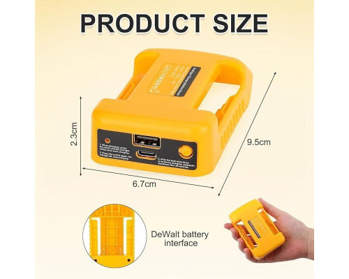 Адаптер-перехідник для Li-ion акумуляторів DeWalt 18V/20V з портами USB та Type-C