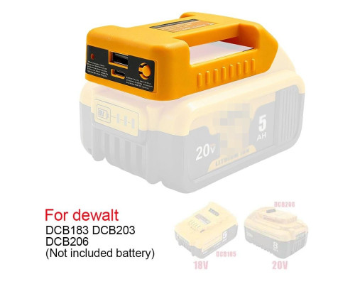 Адаптер-перехідник для Li-ion акумуляторів DeWalt 18V/20V з портами USB та Type-C