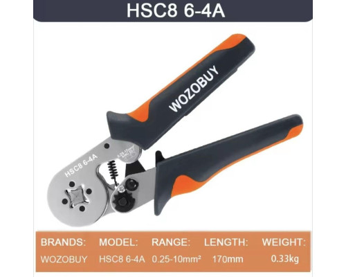 Кримпер Wozobuy HSC8 6-4A для обтискання втулкових наконечників 0,25–10 мм² з 4 кулачками