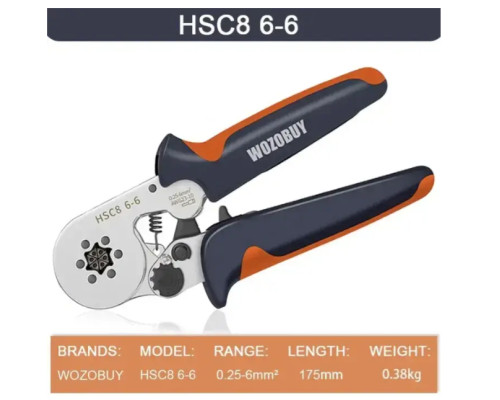 Кримпер Wozobuy HSC8 6-6 для обтискання втулкових наконечників 0,25–6 мм² з 6 кулачками
